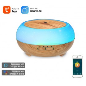 DrPhone Atmosphere2 - Aroma Luchtbevochtiger – Met Ledverlichting – Met Spraakbediening en Timingfunctie – Wit / Lichte Houtnerf