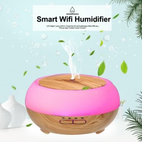DrPhone Atmosphere2 - Aroma Luchtbevochtiger – Met Ledverlichting – Met Spraakbediening en Timingfunctie – Wit / Lichte Houtnerf
