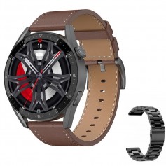 DrPhone ModelX6 – 46MM Smartwatch – Smartwatch NFC + Stappenteller – Belfunctie – Smartwatch 200+ Watchfaces – Leder Bruin