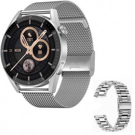 DrPhone ModelX6 – 46MM Smartwatch – Smartwatch NFC + Stappenteller – Belfunctie – Smartwatch 200+ Watchfaces – Aluminium Zilver