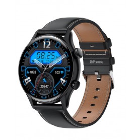 DrPhone DTX Ultra - Vlaggenschip Smartwatch 1.36 Inch AMOLED 390x390 - Always On Display - Horloge Belfunctie - PU Leder Zwart