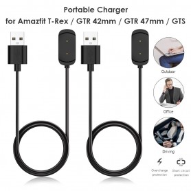 DrPhone USB Oplaadsnoer – Oplaadkabel – Oplader – Geschikt voor Amazfit GTS / GTR 42mm & 47mm /T-rex A1918 - 1M – Zwart