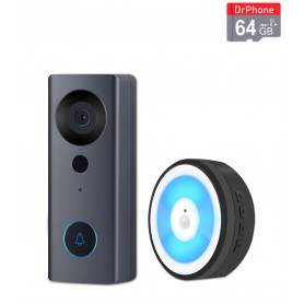 DrPhone LM6-C – Camera Deurbel Met Binnen bel En SD-Kaart (64GB) - Camera Deurbel Met Alexa & Google Assistant – Zwart