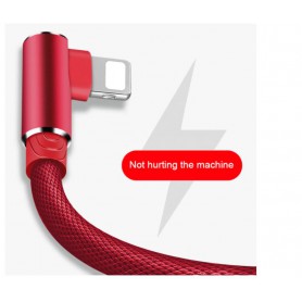 DrPhone D9 Lightning Dubbele 90° Haakse Nylon Gevlochten 2.4A kabel – 1 Meter -Datasynchronisatie & Snel opladen – Zwart