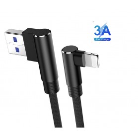 DrPhone D9 Lightning Dubbele 90° Haakse Nylon Gevlochten 2.4A kabel – 1 Meter -Datasynchronisatie & Snel opladen – Zwart