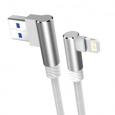 DrPhone D9 Lightning Dubbele 90° Haakse Nylon Gevlochten 2.4A kabel – 1 Meter -Datasynchronisatie & Snel opladen – Zwart