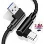 DrPhone D9 Type-C USB-C Dubbele 90° Haakse Nylon Gevlochten 3A kabel – 2 Meter -Datasynchronisatie & Snel opladen – Zwart