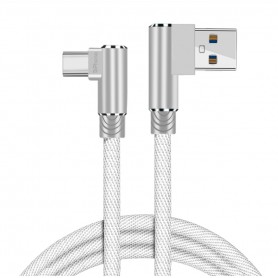 DrPhone D9 Type-C USB-C Dubbele 90° Haakse Nylon Gevlochten 3A kabel – 1 Meter -Datasynchronisatie & Snel opladen – Wit