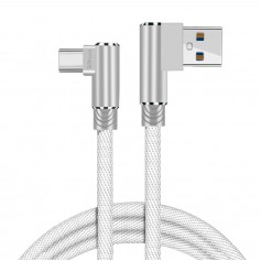 DrPhone D9 Type-C USB-C Dubbele 90° Haakse Nylon Gevlochten 3A kabel – 1 Meter -Datasynchronisatie & Snel opladen – Wit