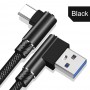 DrPhone D9 Type-C USB-C Dubbele 90° Haakse Nylon Gevlochten 2.4A kabel – 1 Meter -Datasynchronisatie & Snel opladen – Zwart