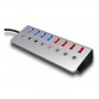DrPhone Xtreme6 - 8-poorts USB Hub – Aluminium - 4 x USB 3.0 – 4x 2,4A USB met individuele LED aan/uit-schakelaars + Voeding