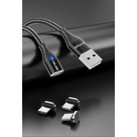 DrPhone USLION 2 Meter - Magnetische Gevlochten 3A Lightning Kabel - Oplaadkabel - Qualcomm 3.0 – Data + Oplaad - Zwart
