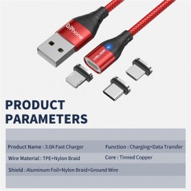 DrPhone USLION 2 Meter - Magnetische Gevlochten 3A Lightning Kabel - Oplaadkabel - Qualcomm 3.0 – Data + Oplaad - Zwart