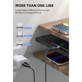 DrPhone USLION 2 Meter - Magnetische Gevlochten 3A Lightning Kabel - Oplaadkabel - Qualcomm 3.0 – Data + Oplaad - Zwart