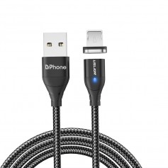 DrPhone USLION 2 Meter - Magnetische Gevlochten 3A Lightning Kabel - Oplaadkabel - Qualcomm 3.0 – Data + Oplaad - Zwart