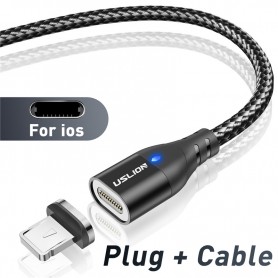 DrPhone USLION 2 Meter - Magnetische Gevlochten 3A Lightning Kabel - Oplaadkabel - Qualcomm 3.0 – Data + Oplaad - Zwart