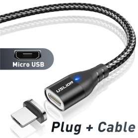 DrPhone USLION 2 Meter - Magnetische Gevlochten 3A Micro USB Kabel - Oplaadkabel - Qualcomm 3.0 – Data + Oplaad - Zwart