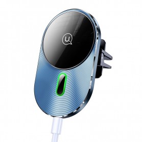 DrPhone MagniCharge AutoMag – 15W Magnetische Oplaadbare Autohouder – Met Lichtindicator – Magnetische Oplaad Functie - Zilver