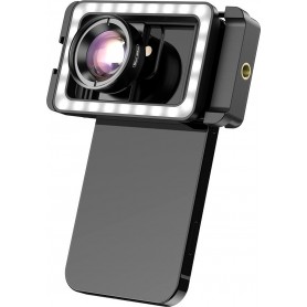 DrPhone Apex X Flash – 100MM Macro Lens Met Verlichting – 3 Helderheid Niveaus – HD Macro-Lens Voor Telefoon & Tablet - Zwart