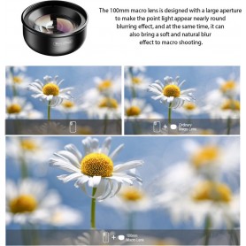 DrPhone Apex X Flash – 100MM Macro Lens Met Verlichting – 3 Helderheid Niveaus – HD Macro-Lens Voor Telefoon & Tablet - Zwart