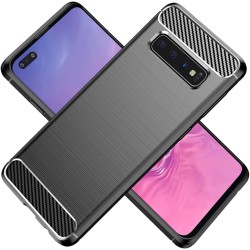 DrPhone BCR1 Hoesje - Geborsteld TPU case - Drop Proof Siliconen Case - Carbon fiber – Galaxy S10 Plus - Zwart
