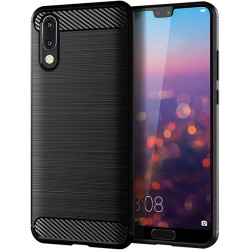 DrPhone BCR1 Hoesje - Geborsteld TPU case - Drop Proof Siliconen Case - Carbon fiber Look - Huawei P20 Pro - Zwart