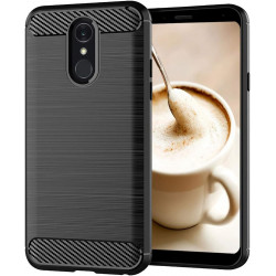 DrPhone BCR1 Hoesje - TPU case - Drop Proof Siliconen Case - Carbon fiber Look - Geschikt voor LG Q7 - Zwart